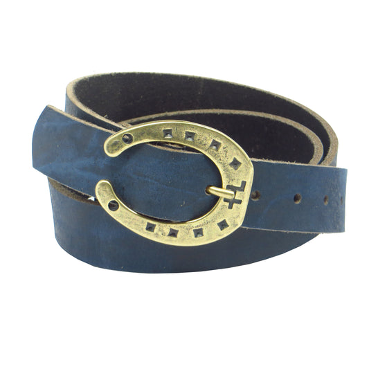 Blauer Büffelleder mit Hufeisenschnalle 3 cm breiter Ledergürtel für Damen Herren ca. 3 – 4 mm dickem Leder. Anzughose Jeans Rock Kleid Arbeitsgürtel Arbeitshose Damengürtel Herrengürtel in verschiedene Längen breiten und Farben erhältlich. Ledergürtel 2 cm breit 3 cm breite Ledergürtel 4 cm breite Gürtel und 5 cm breite Gürtel aus Rindsleder Büffelleder