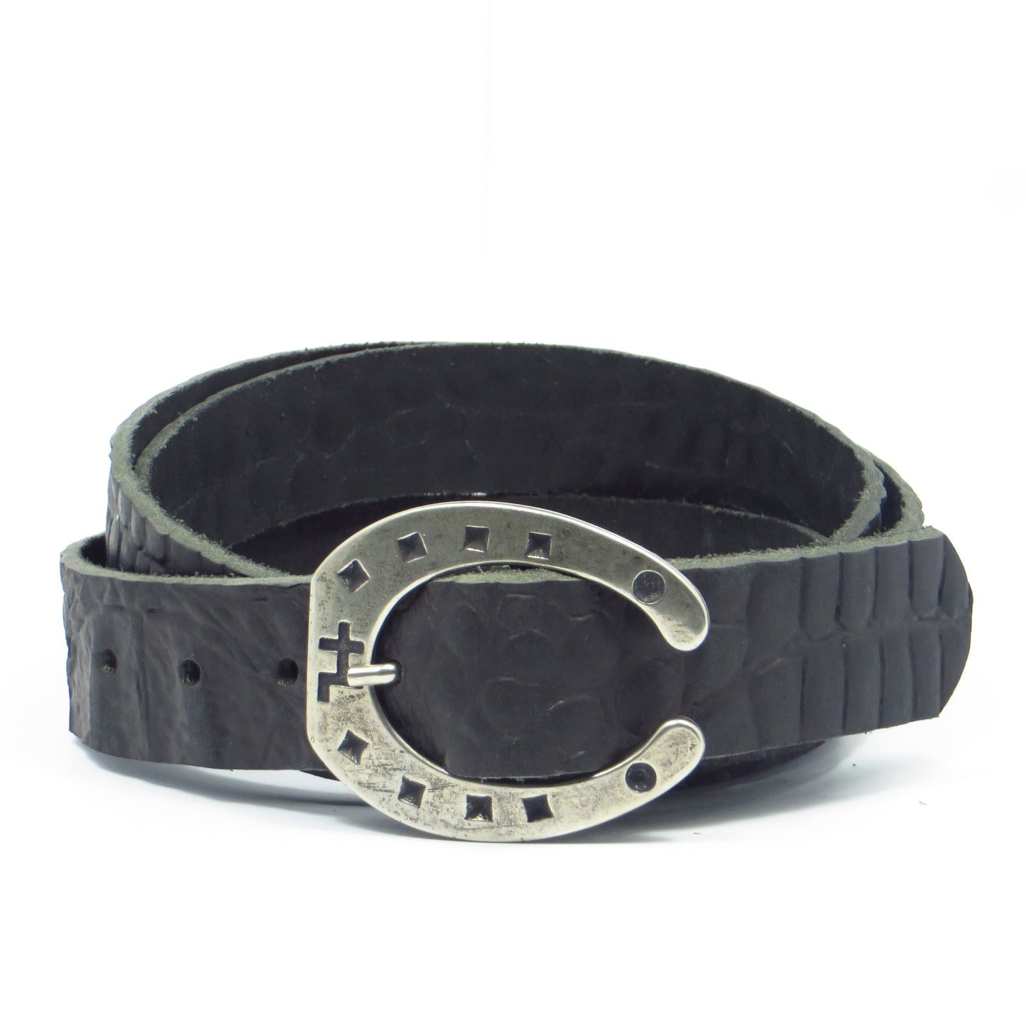 Ledergürtel 3 cm breit schwarz Büffelleder mit Hufeisenschnalle