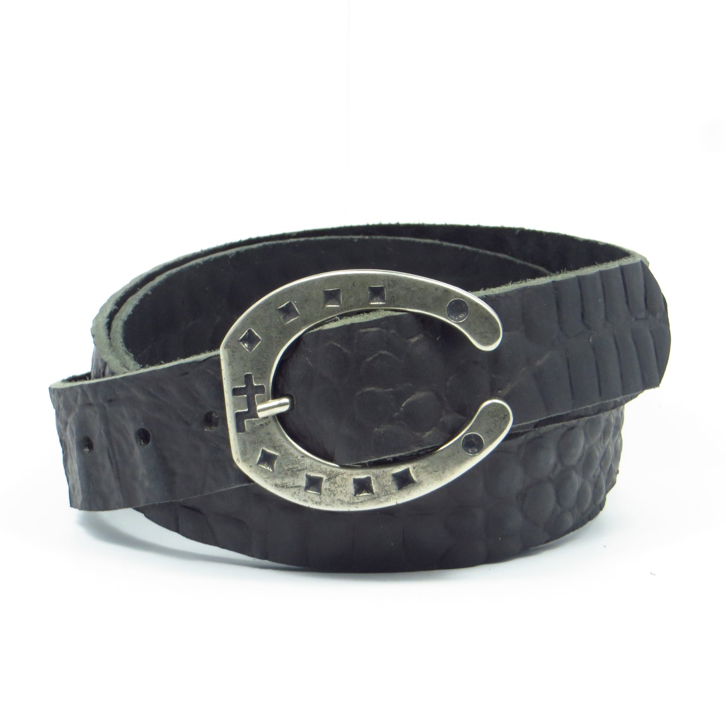 Ledergürtel 3 cm breit schwarz Büffelleder mit Hufeisenschnalle