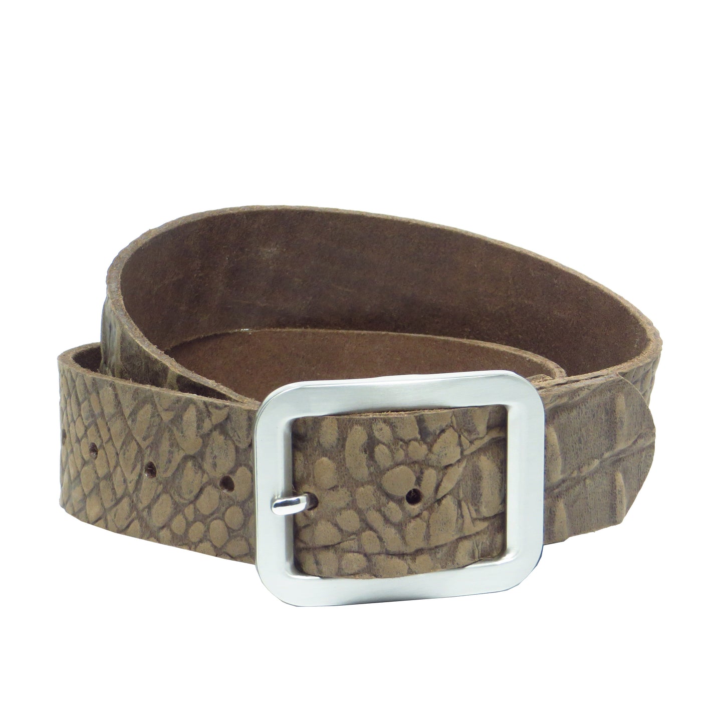 Ledergürtel 4 cm breit braun Büffelleder mit Kroko-Prägung