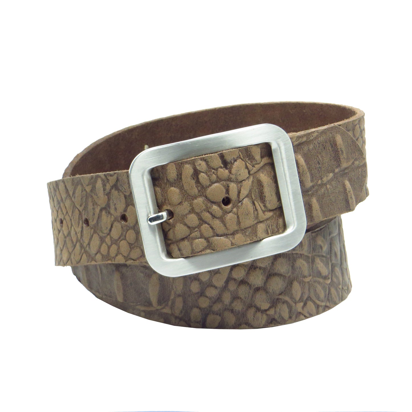Ledergürtel 4 cm breit braun Büffelleder mit Kroko-Prägung