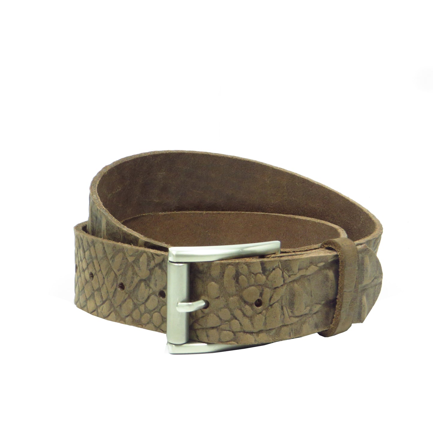 Ledergürtel 4 cm breit braun Büffelleder mit Kroko-Prägung