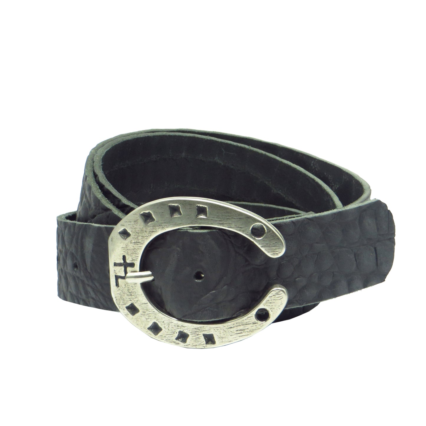 Ledergürtel 4 cm breit schwarz Büffelleder mit Hufeisenschnalle Silber
