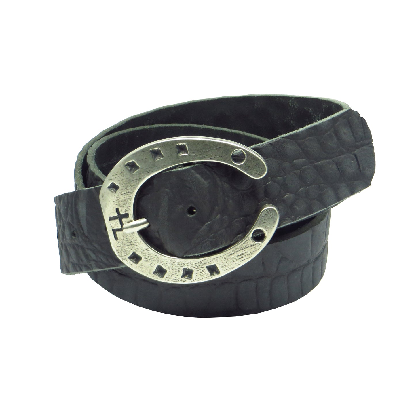 Ledergürtel 4 cm breit schwarz Büffelleder mit Hufeisenschnalle Silber