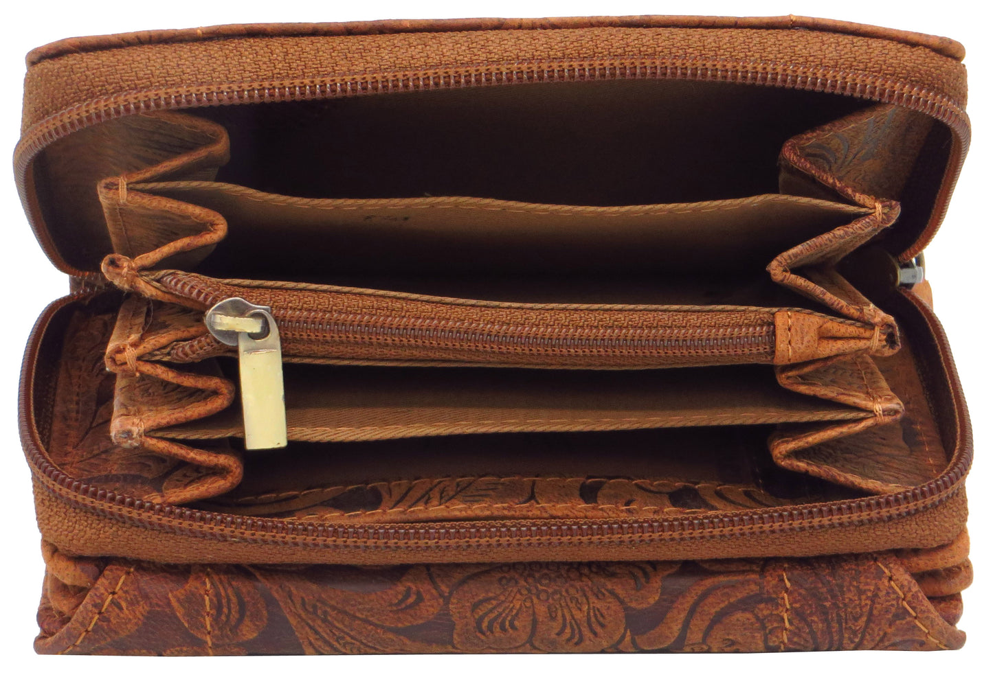 Geldbörse Portemonnaie Organizer braun für Damen Blumenmuster Büffelleder LW002