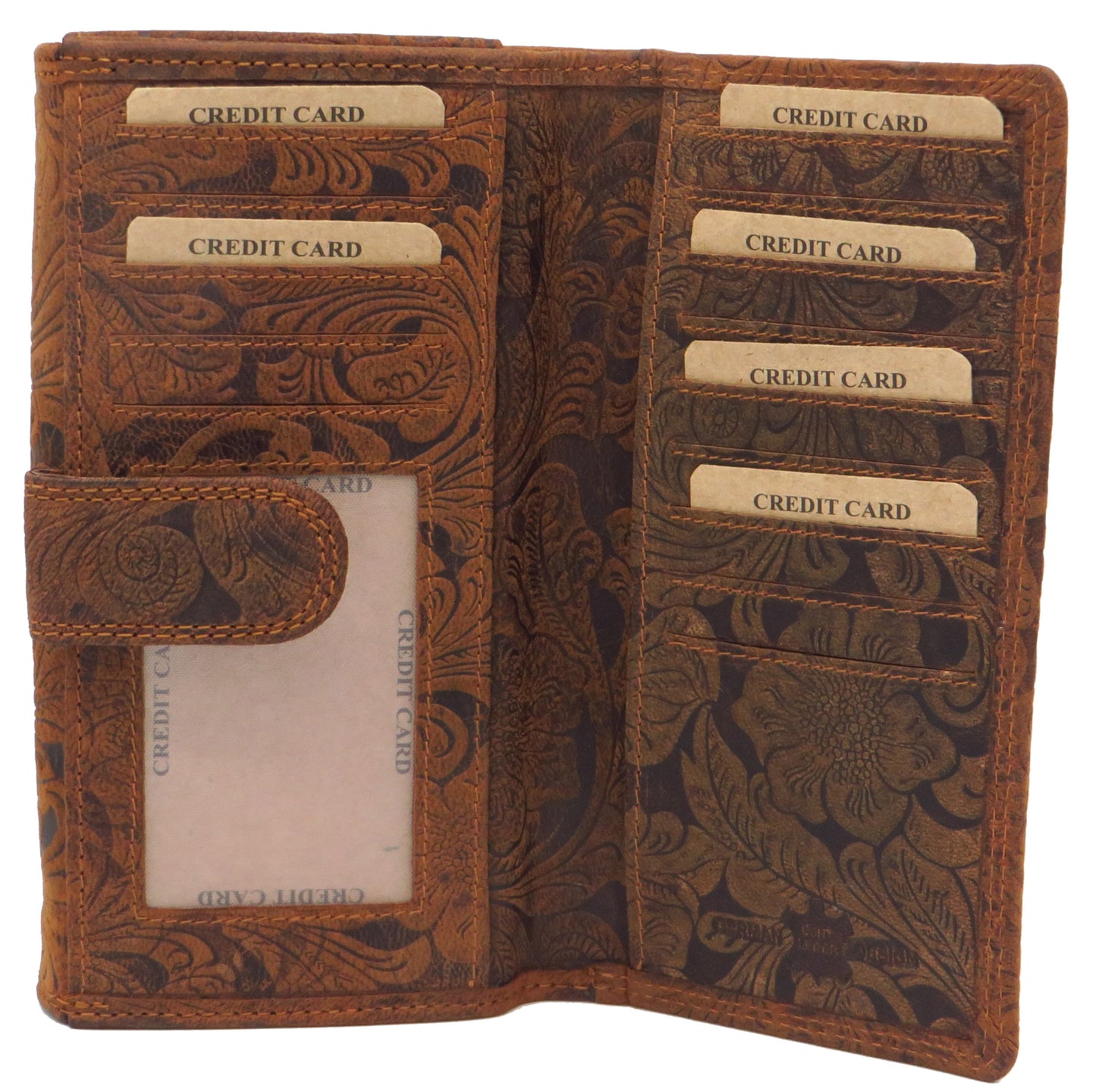 Geldbörse Portemonnaie Organizer braun für Damen Blumenmuster Büffelleder LW003