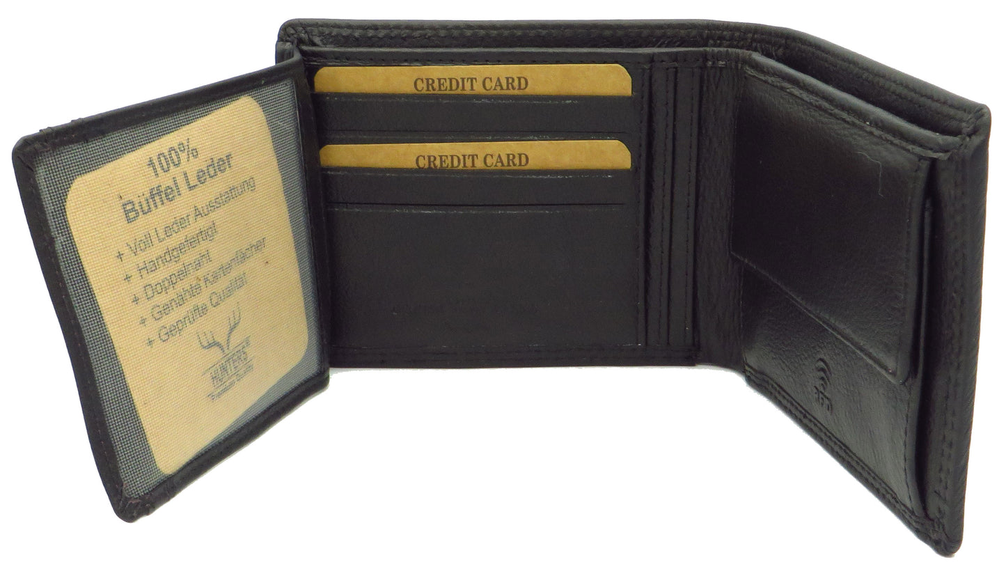 Geldbörse für Herren schwarz Rindsleder Querformat mit RFID Diebstahlschutz MW-175-SNDM