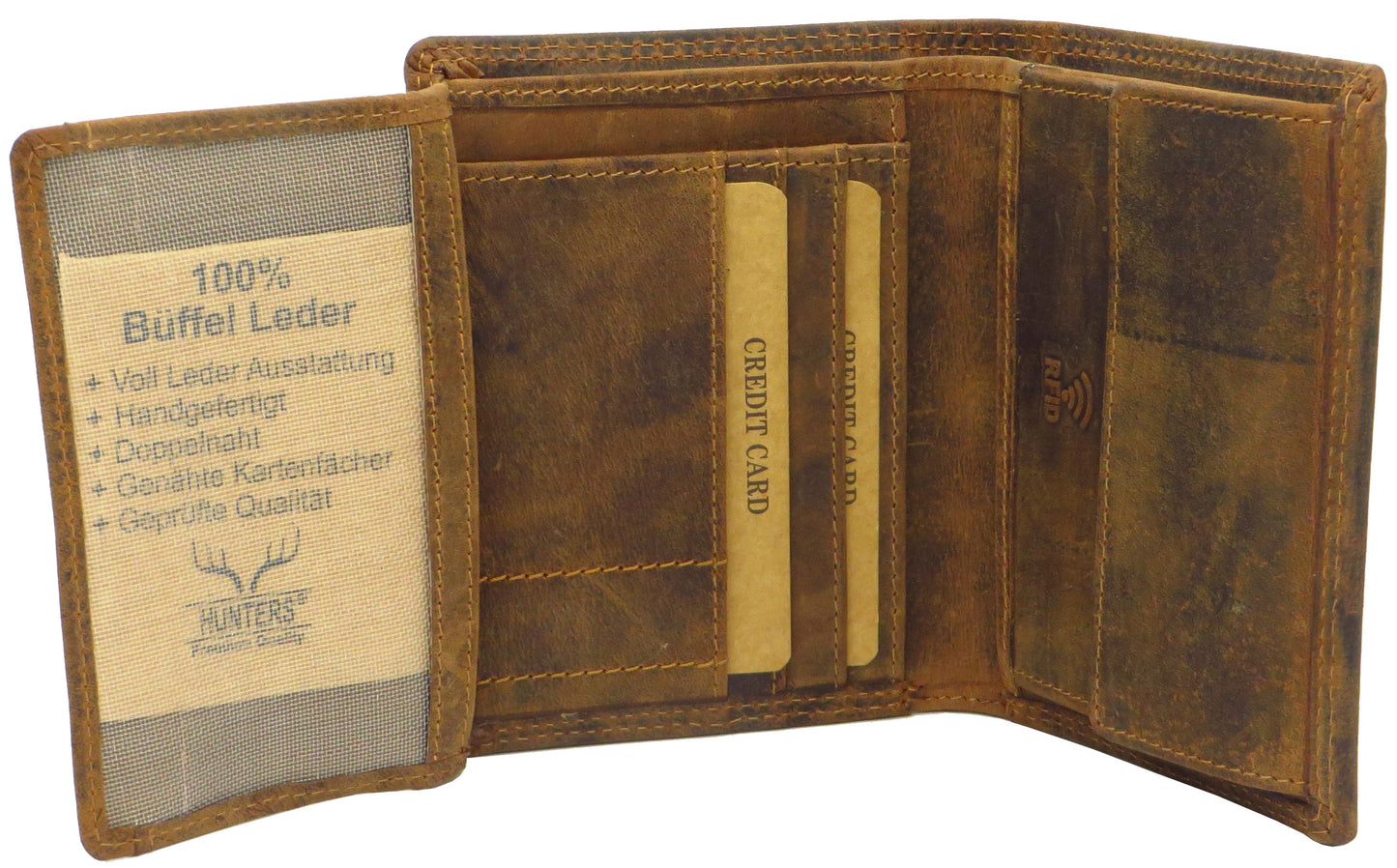 Geldbörse für Herren braun Büffelleder Hochformat mit RFID Diebstahlschutz NC-099-BHU