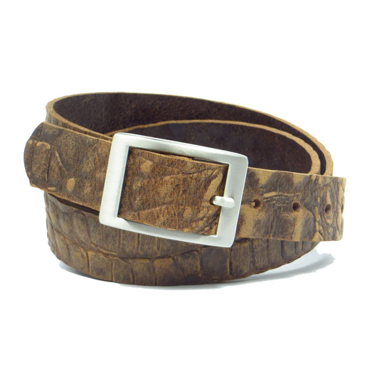 Brauner Büffelleder mit Kroko-Prägung 3 cm breiter Ledergürtel für Damen Herren ca. 3 – 4 mm dickem Leder. Anzughose Jeans Rock Kleid Arbeitsgürtel Arbeitshose Damengürtel Herrengürtel in verschiedene Längen breiten und Farben erhältlich. Ledergürtel 2 cm breit 3 cm breite Ledergürtel 4 cm breite Gürtel und 5 cm breite Gürtel aus Rindsleder Büffelleder