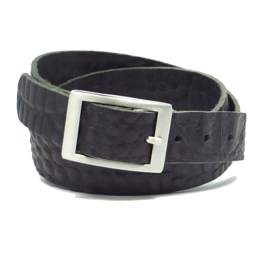 Schwarzer Büffelleder mit Kroko-Prägung 3 cm breiter Ledergürtel für Damen Herren ca. 3 – 4 mm dickem Leder. Anzughose Jeans Rock Kleid Arbeitsgürtel Arbeitshose Damengürtel Herrengürtel in verschiedene Längen breiten und Farben erhältlich. Ledergürtel 2 cm breit 3 cm breite Ledergürtel 4 cm breite Gürtel und 5 cm breite Gürtel aus Rindsleder Büffelleder
