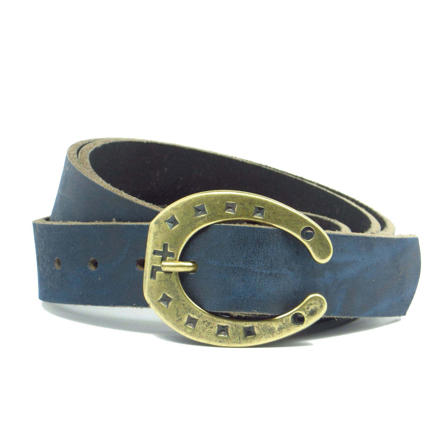 Ledergürtel 3 cm breit blau Büffelleder mit Hufeisenschnalle