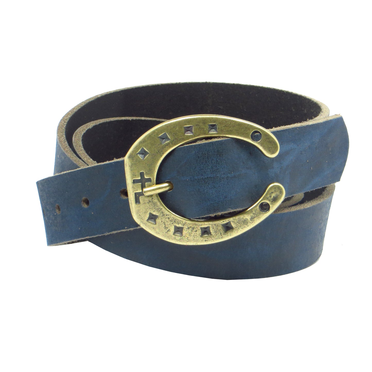 Ledergürtel 3 cm breit blau Büffelleder mit Hufeisenschnalle