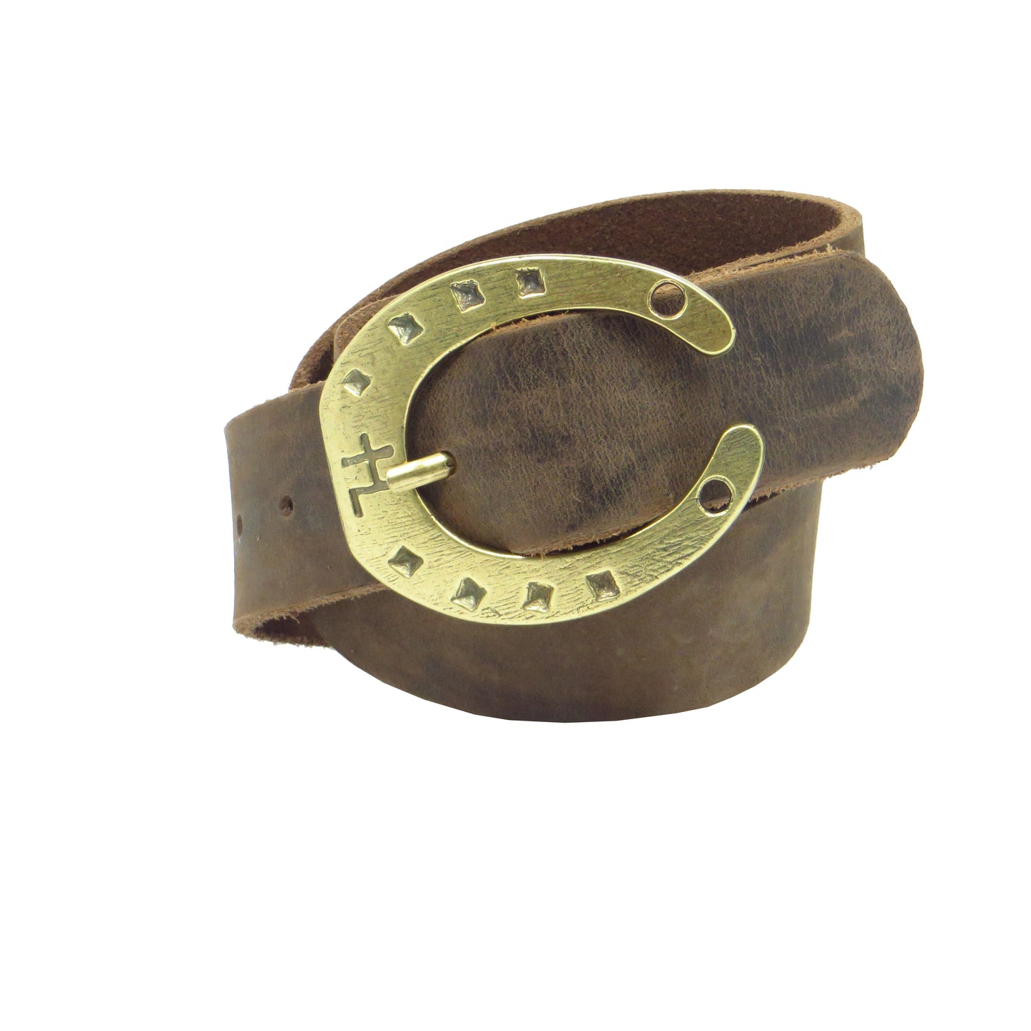 Ledergürtel 4 cm breit dunkelbraun Büffelleder mit Hufeisenschnalle messing