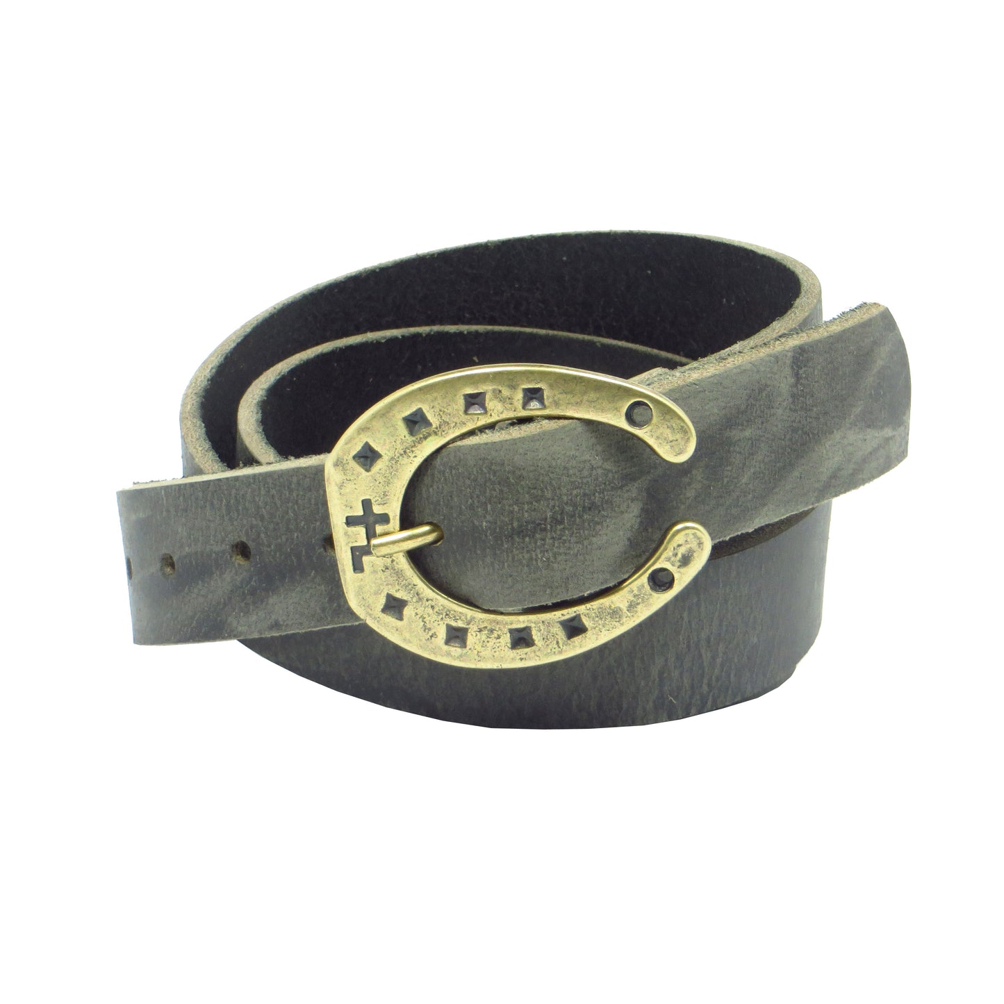 Ledergürtel 3 cm breit grau Büffelleder mit Hufeisenschnalle
