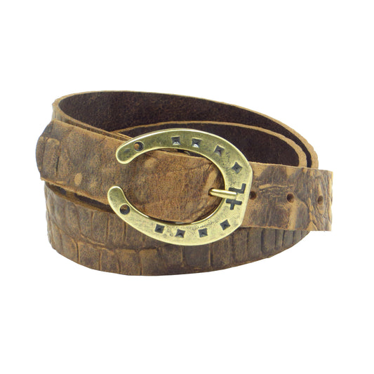 Brauner Büffelleder mit Kroko-Prägung mit Hufeisenschnalle 3 cm breiter Ledergürtel für Damen Herren ca. 3 – 4 mm dickem Leder. Anzughose Jeans Rock Kleid Arbeitsgürtel Arbeitshose Damengürtel Herrengürtel in verschiedene Längen breiten und Farben erhältlich. Ledergürtel 2 cm breit 3 cm breite Ledergürtel 4 cm breite Gürtel und 5 cm breite Gürtel aus Rindsleder Büffelleder