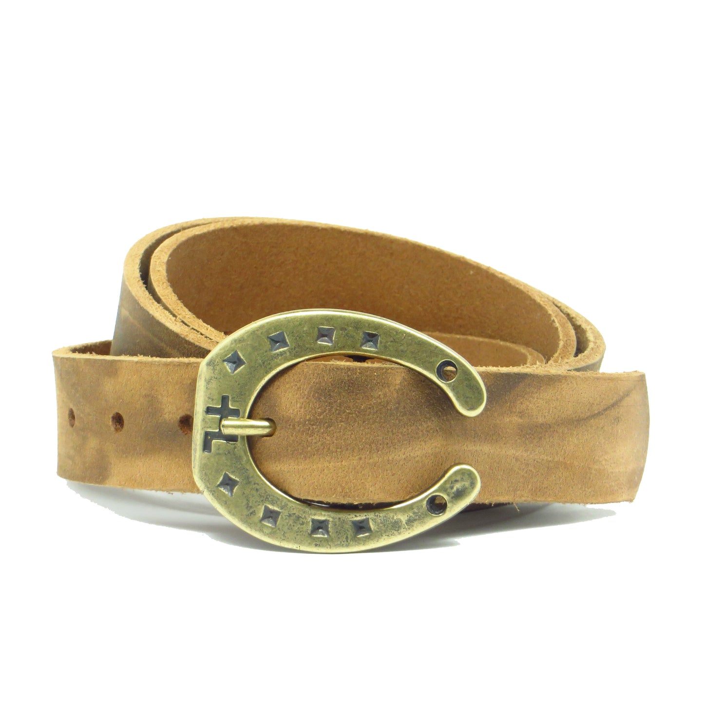 Ledergürtel 3 cm breit natur Büffelleder mit Hufeisenschnalle