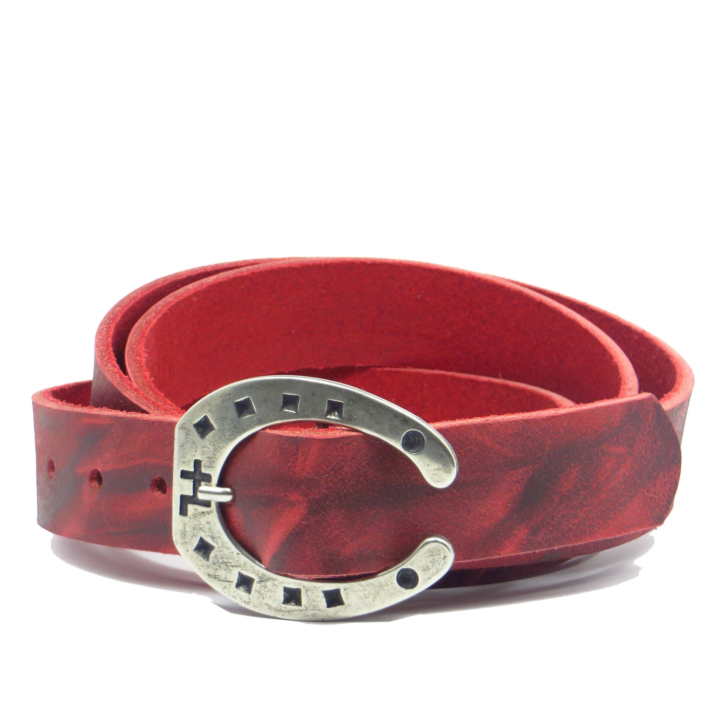 Ledergürtel 3 cm breit rot Büffelleder mit Hufeisenschnalle