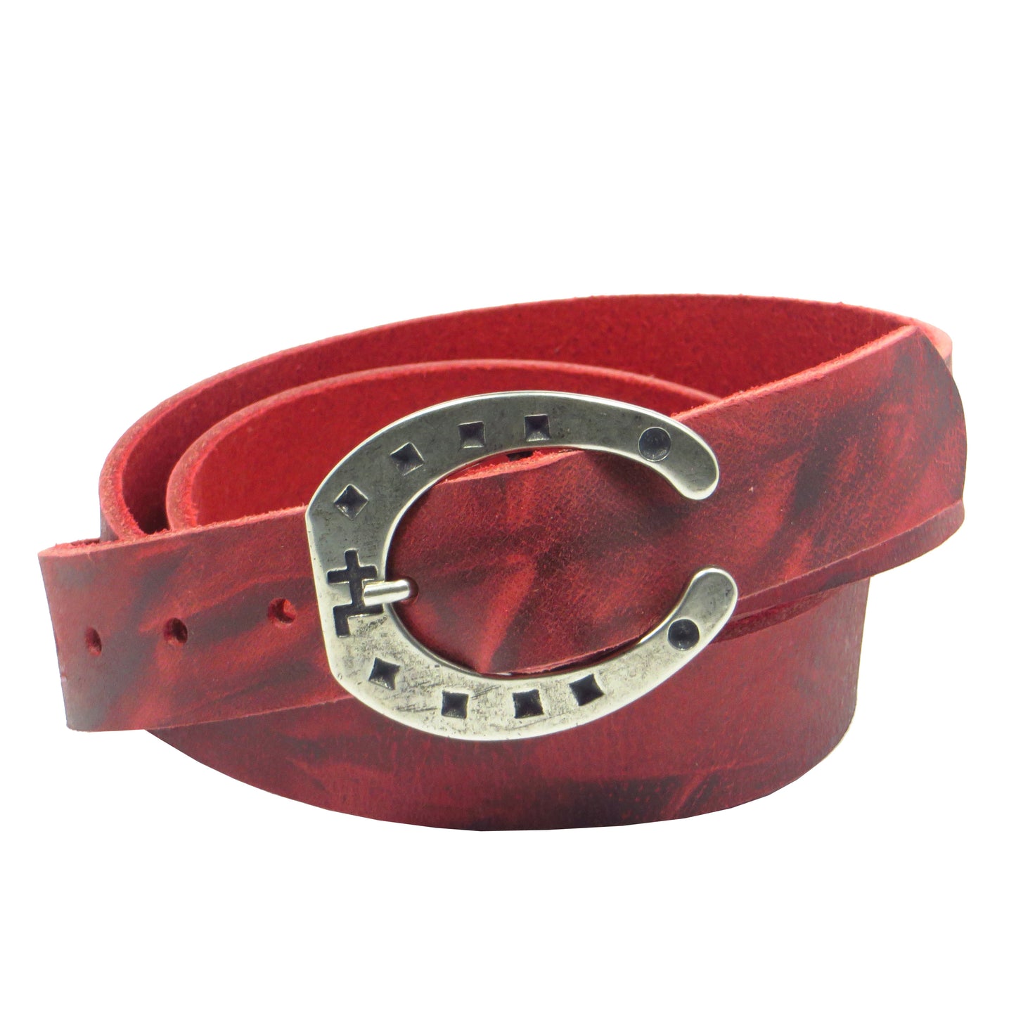 Ledergürtel 3 cm breit rot Büffelleder mit Hufeisenschnalle