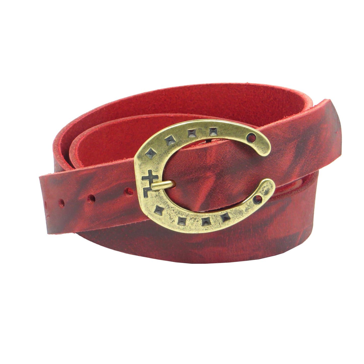 Ledergürtel 3 cm breit rot Büffelleder mit Hufeisenschnalle
