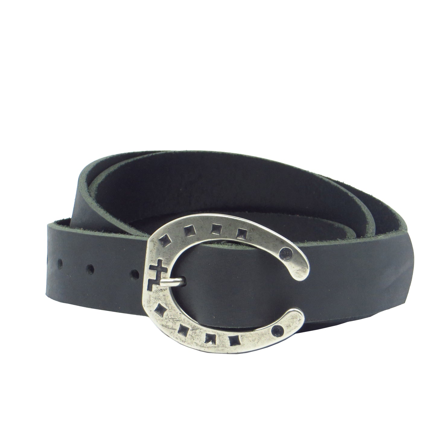 Ledergürtel 3 cm breit schwarz Büffelleder mit Hufeisenschnalle