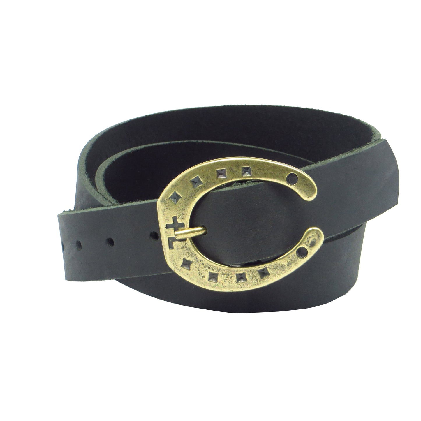 Ledergürtel 3 cm breit schwarz Büffelleder mit Hufeisenschnalle