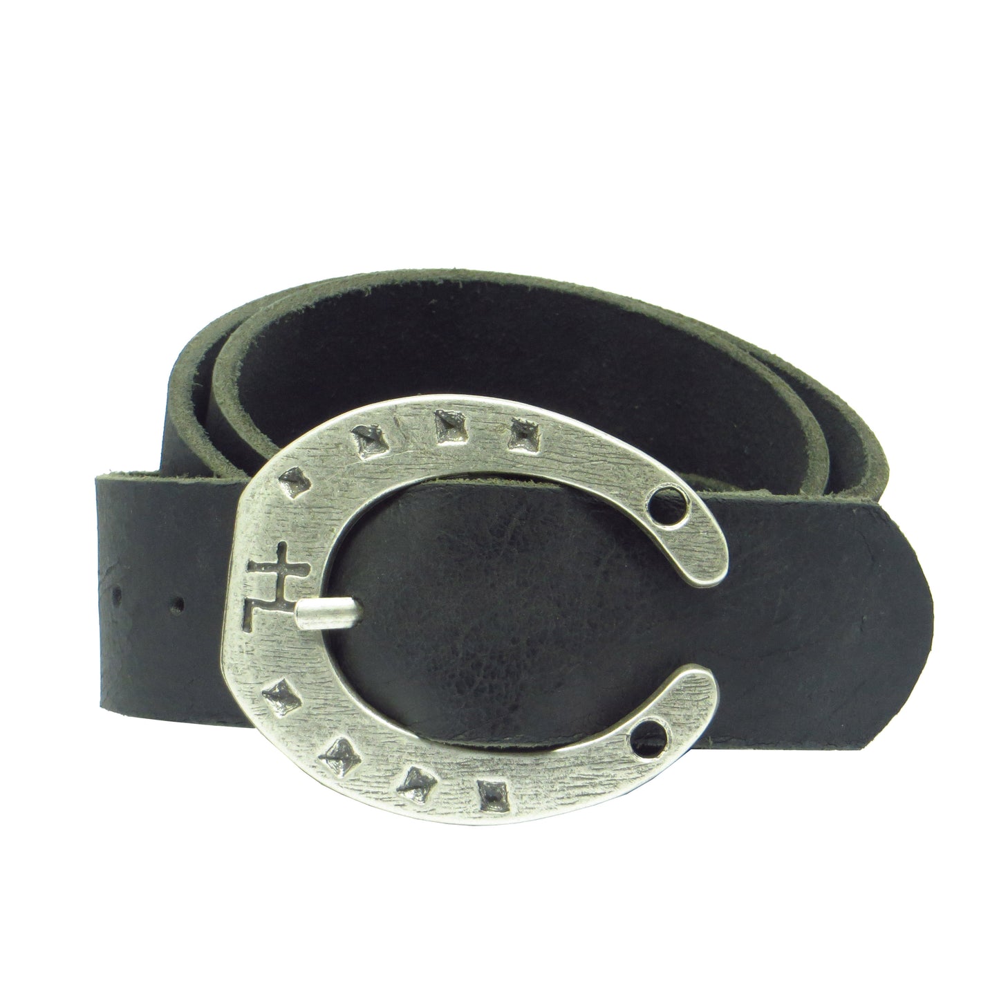 Ledergürtel 4 cm breit schwarz Büffelleder mit Hufeisenschnalle Silber