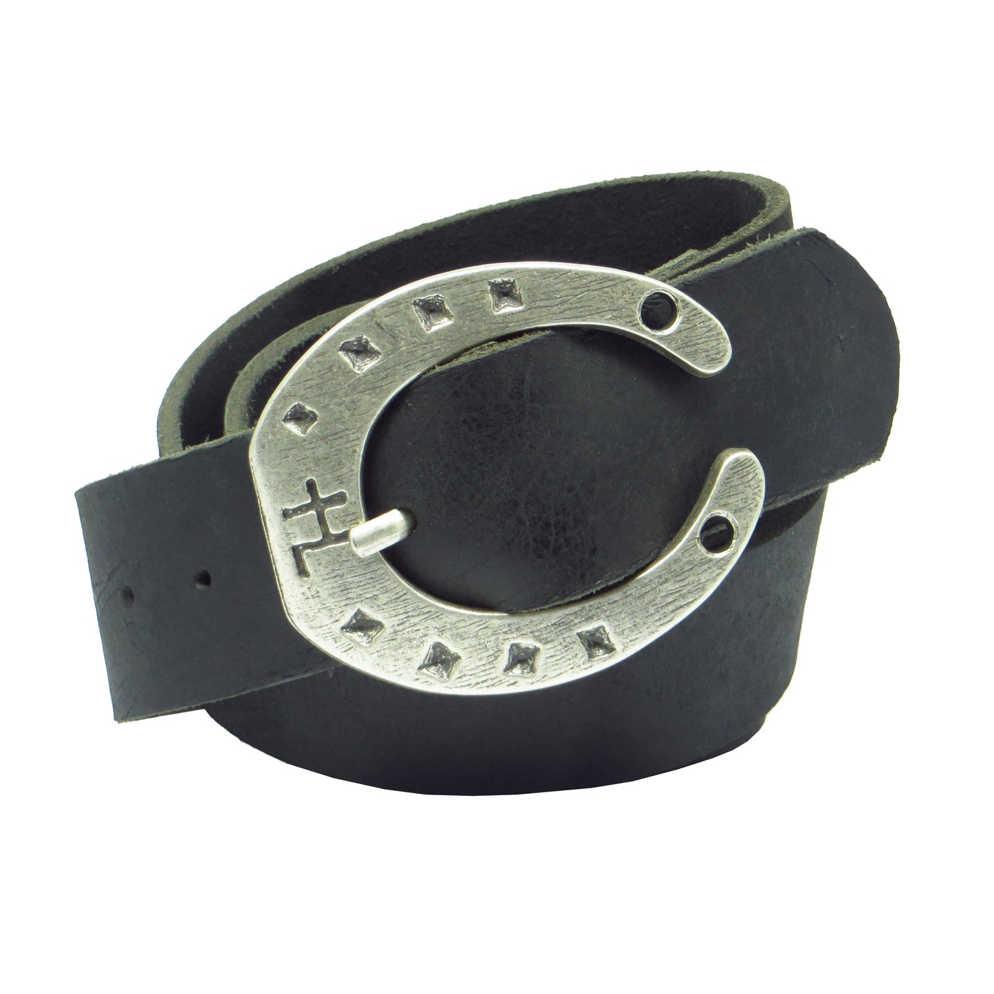 Ledergürtel 4 cm breit schwarz Büffelleder mit Hufeisenschnalle Silber