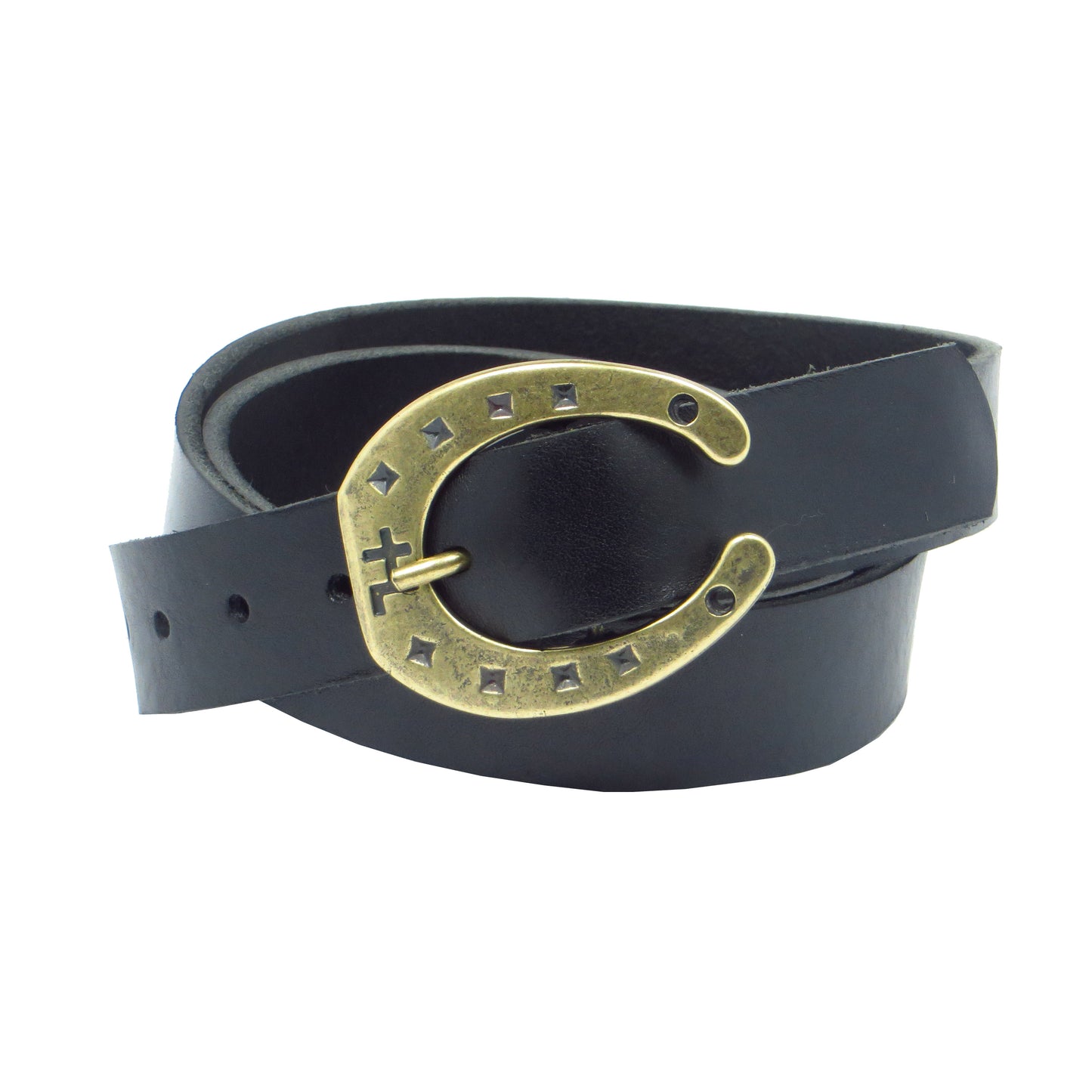 Ledergürtel 3 cm breit schwarz Rindsleder mit Hufeisenschnalle