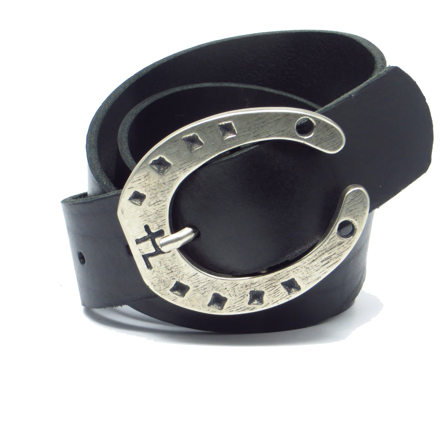 Ledergürtel 4 cm breit schwarz Rindsleder mit Hufeisenschnalle Silber