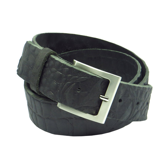 Ledergürtel 4 cm breit schwarz mit Krokoprägung Büffelleder