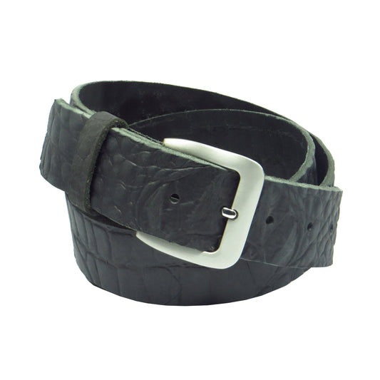 Ledergürtel 4 cm breit schwarz mit Krokoprägung Büffelleder