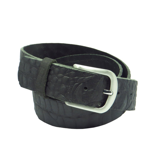 Ledergürtel 4 cm breit schwarz mit Krokoprägung Büffelleder
