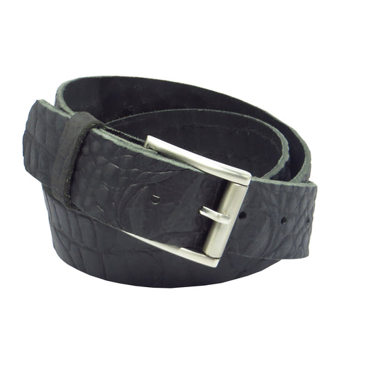 Ledergürtel 4 cm breit schwarz mit Krokoprägung Büffelleder