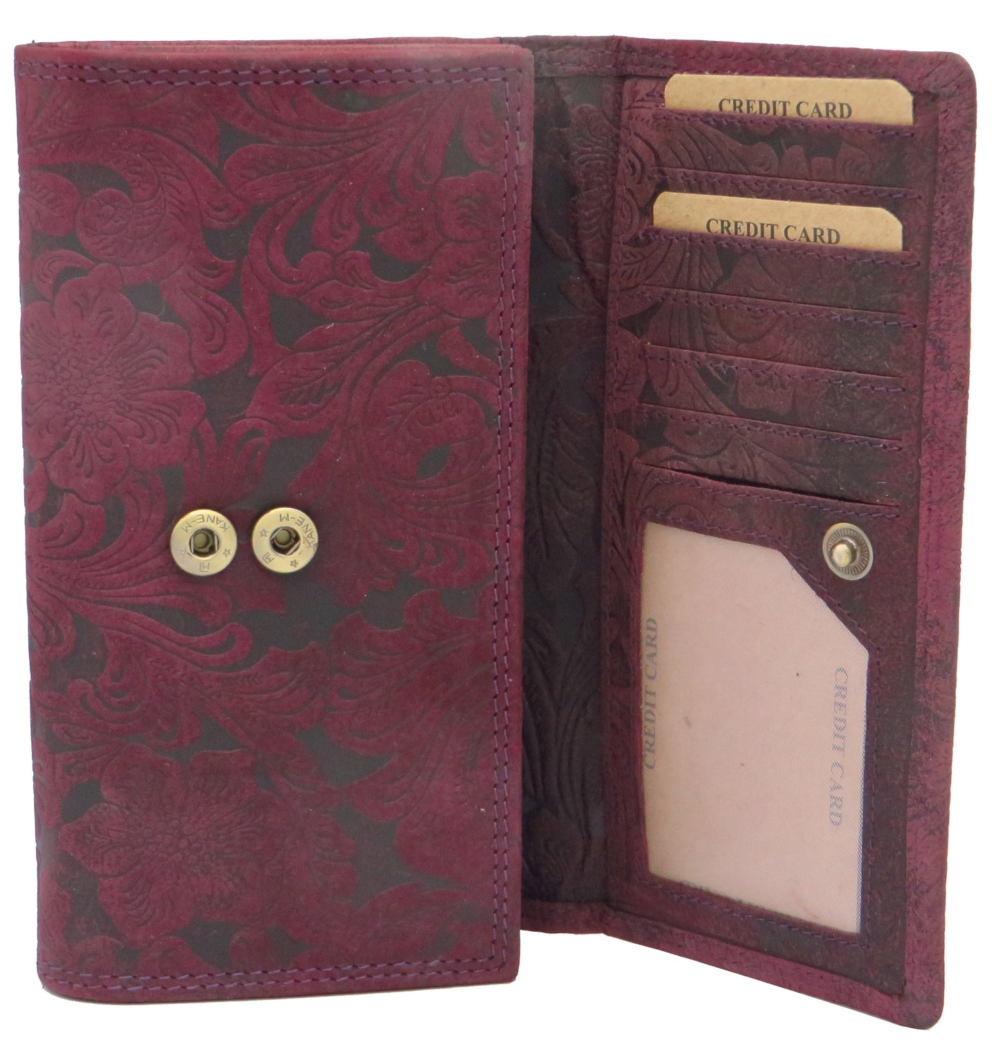 Geldbörse Portemonnaie Organizer lila für Damen Blumenmuster Büffelleder LW003