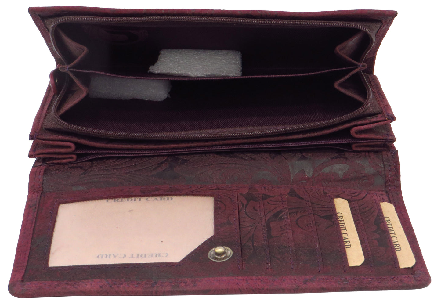 Geldbörse Portemonnaie Organizer lila für Damen Blumenmuster Büffelleder LW003