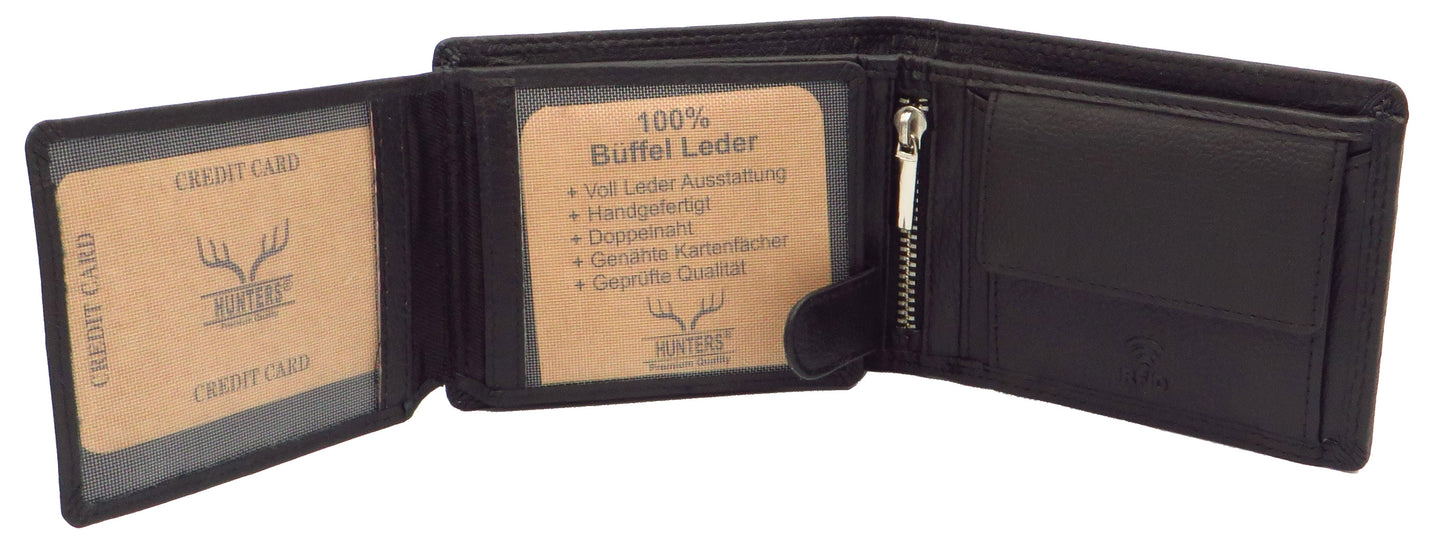 Geldbörse für Herren schwarz Rindsleder Querformat mit RFID Diebstahlschutz MW-240-SNDM