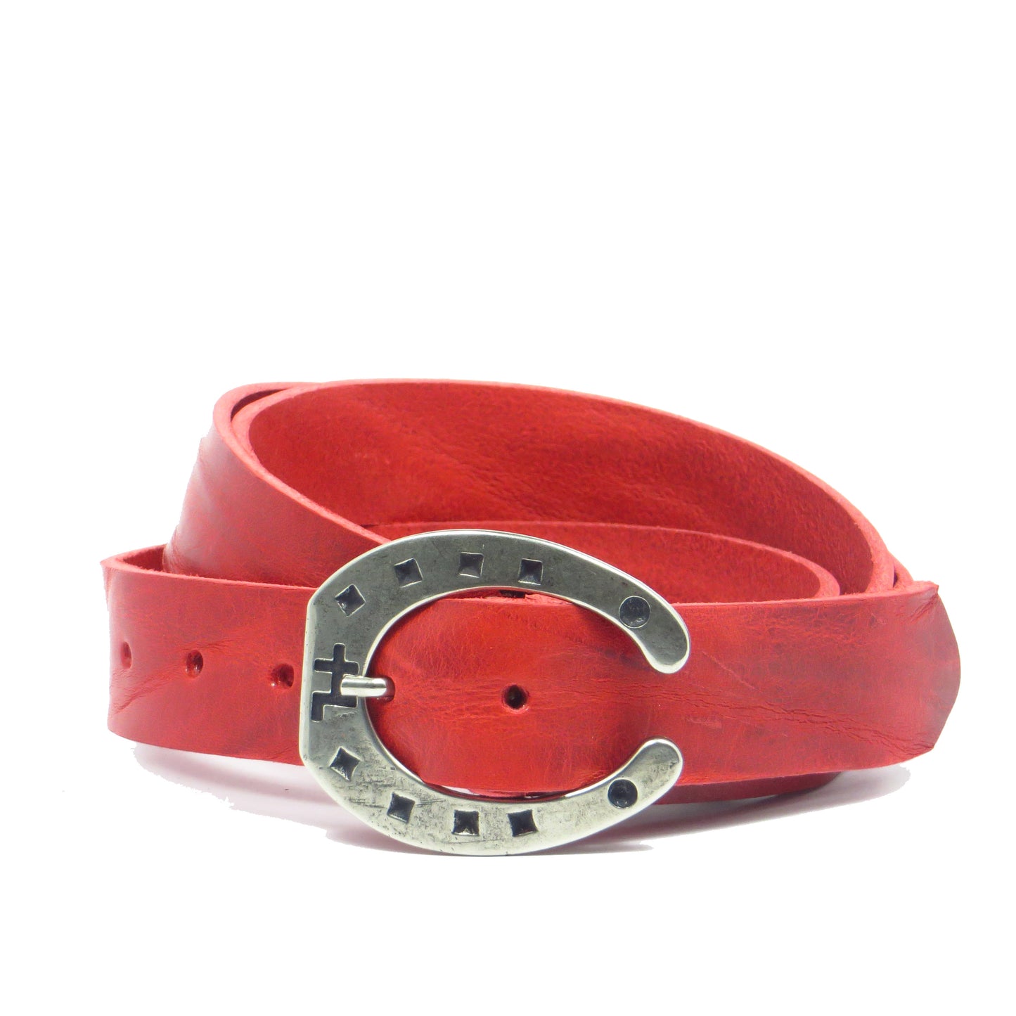 Ledergürtel 3 cm breit rot Rindsleder mit Hufeisenschnalle