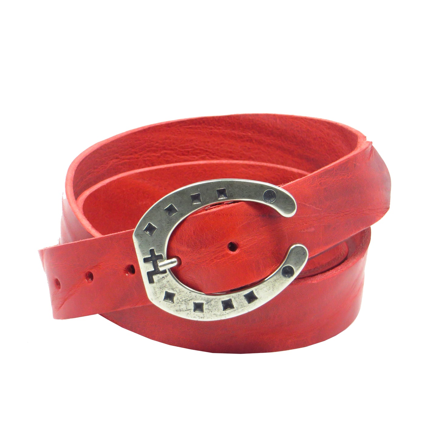 Ledergürtel 3 cm breit rot Rindsleder mit Hufeisenschnalle