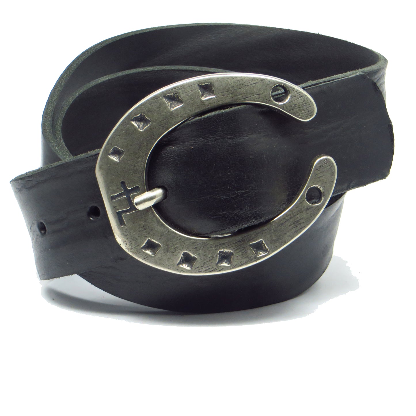 Ledergürtel 4 cm breit schwarz Rindsleder mit Hufeisenschnalle Silber