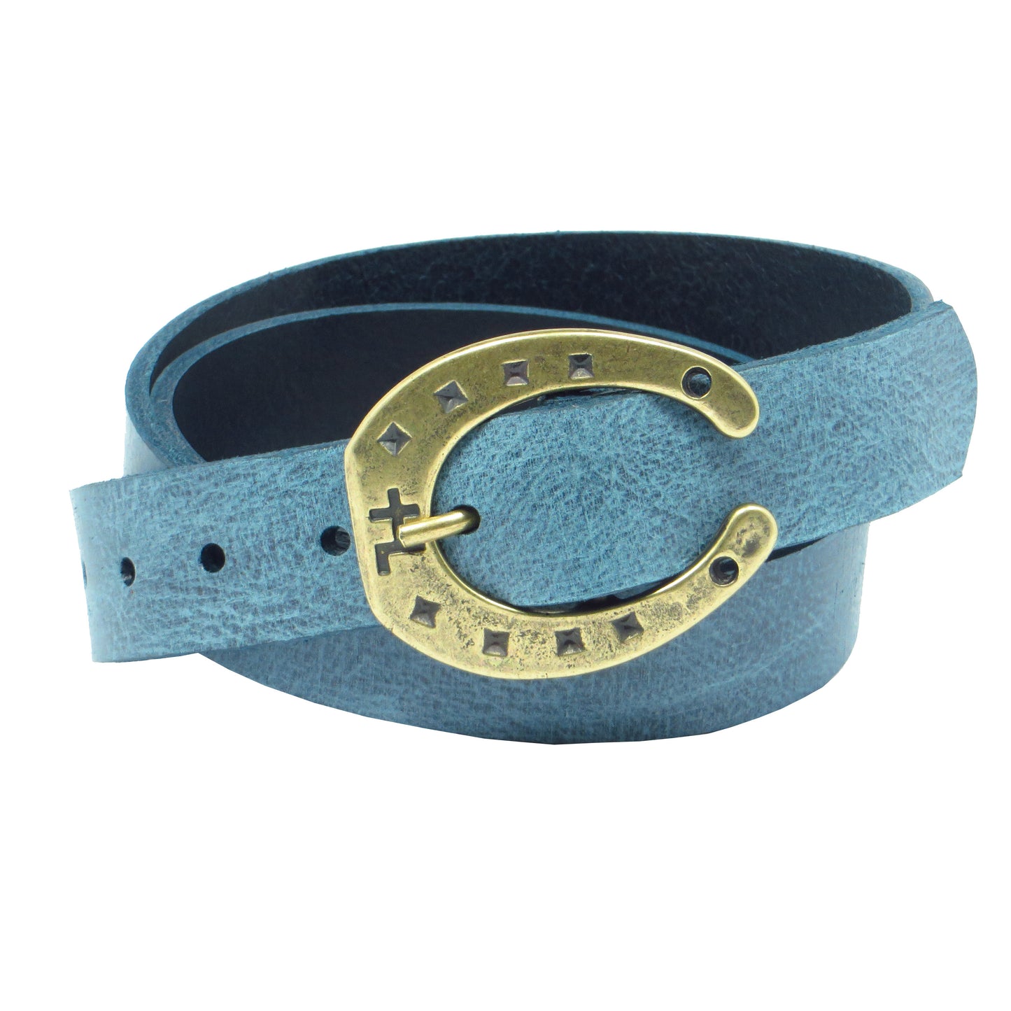 Ledergürtel 3 cm breit Jeans-blau Rindsleder mit Hufeisenschnalle