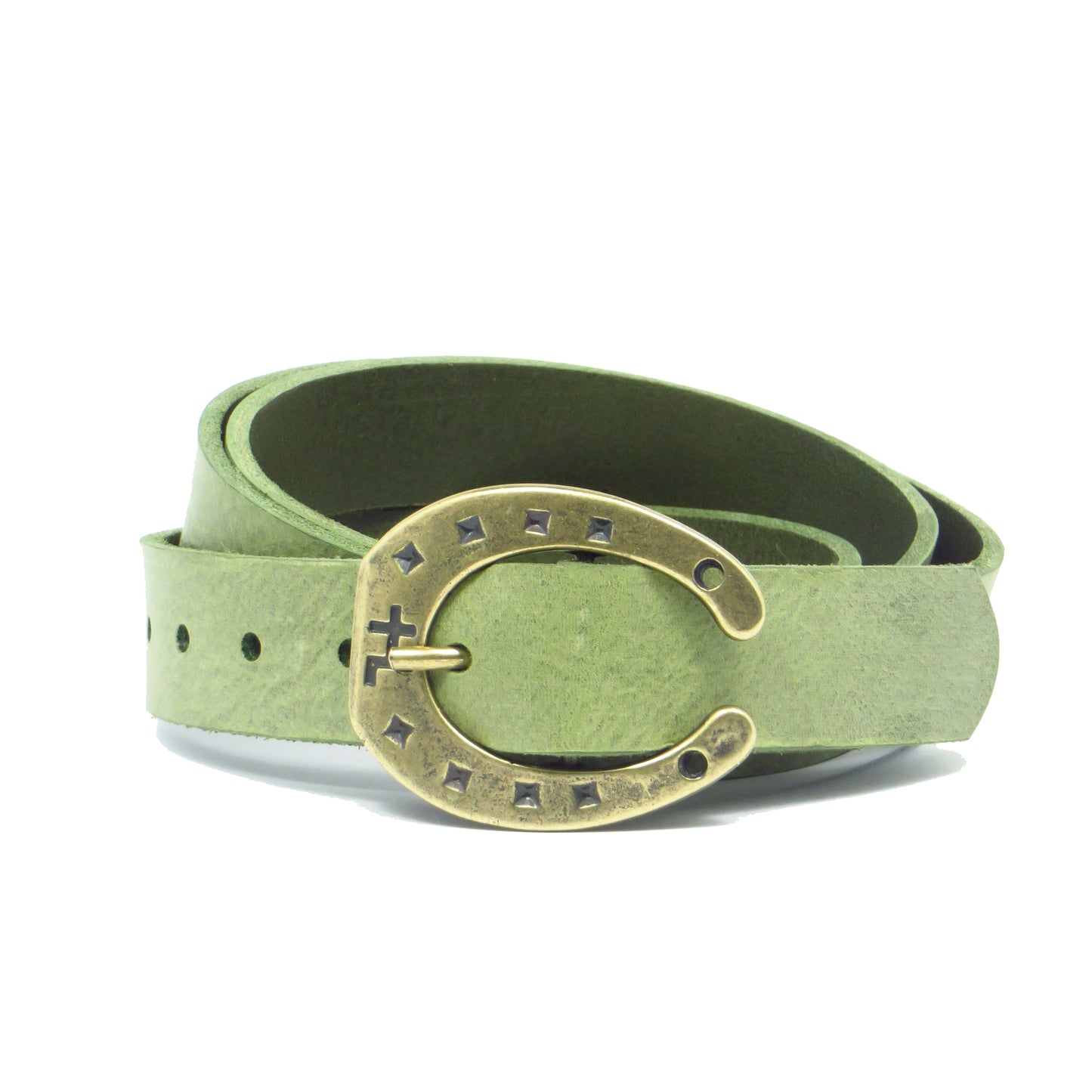 Ledergürtel 3 cm breit mint grün Rindsleder mit Hufeisenschnalle