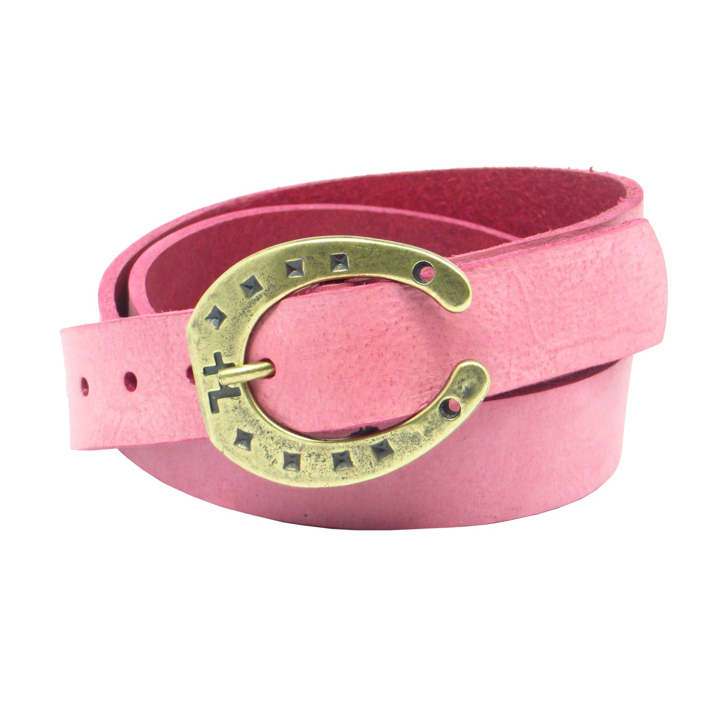 Ledergürtel 3 cm breit pink Rindsleder mit Hufeisenschnalle