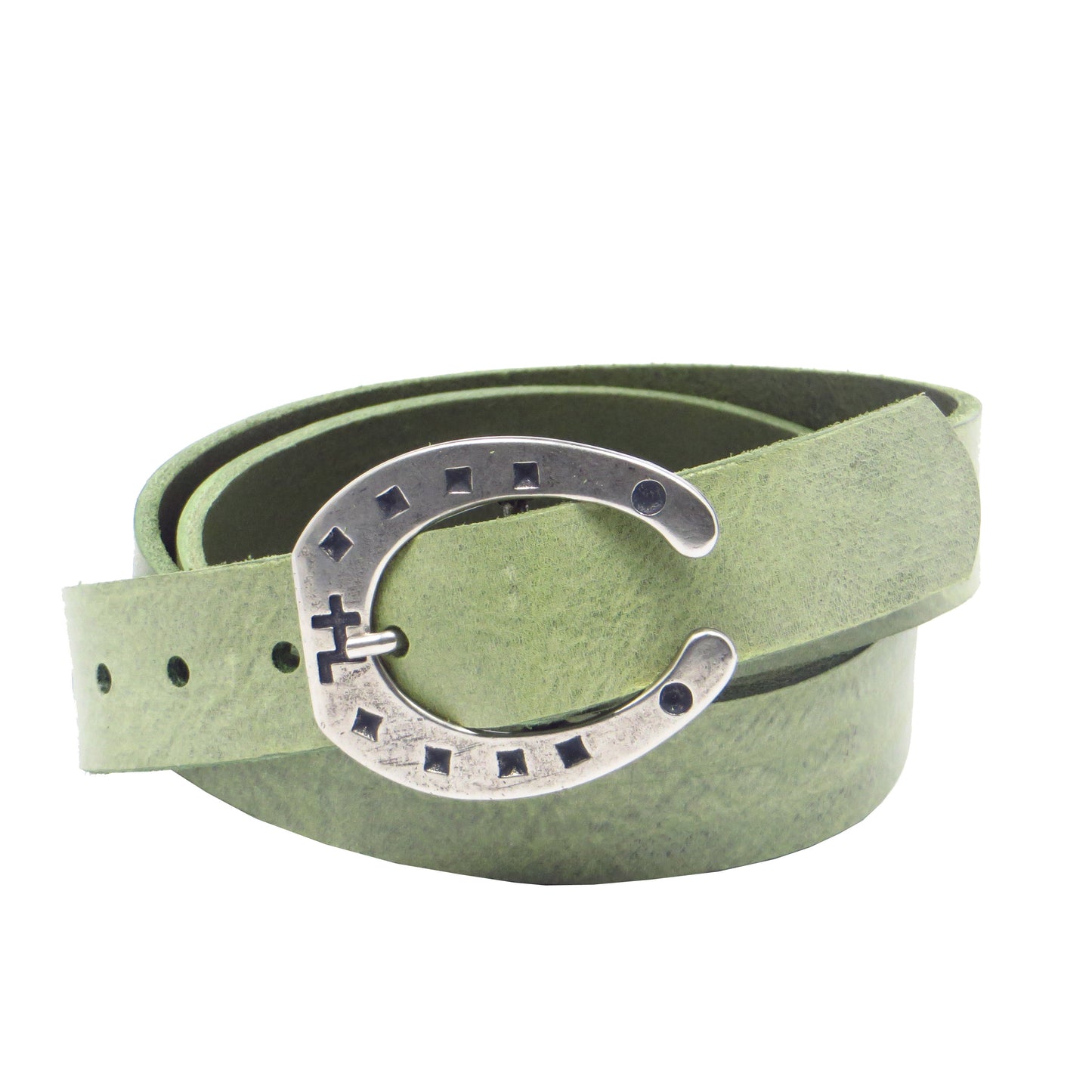 Ledergürtel 3 cm breit mint grün Rindsleder mit Hufeisenschnalle