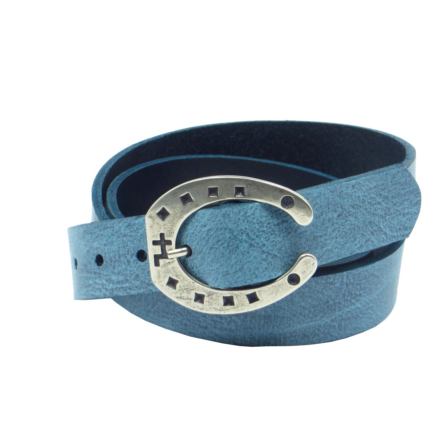 Ledergürtel 3 cm breit Jeans-blau Rindsleder mit Hufeisenschnalle