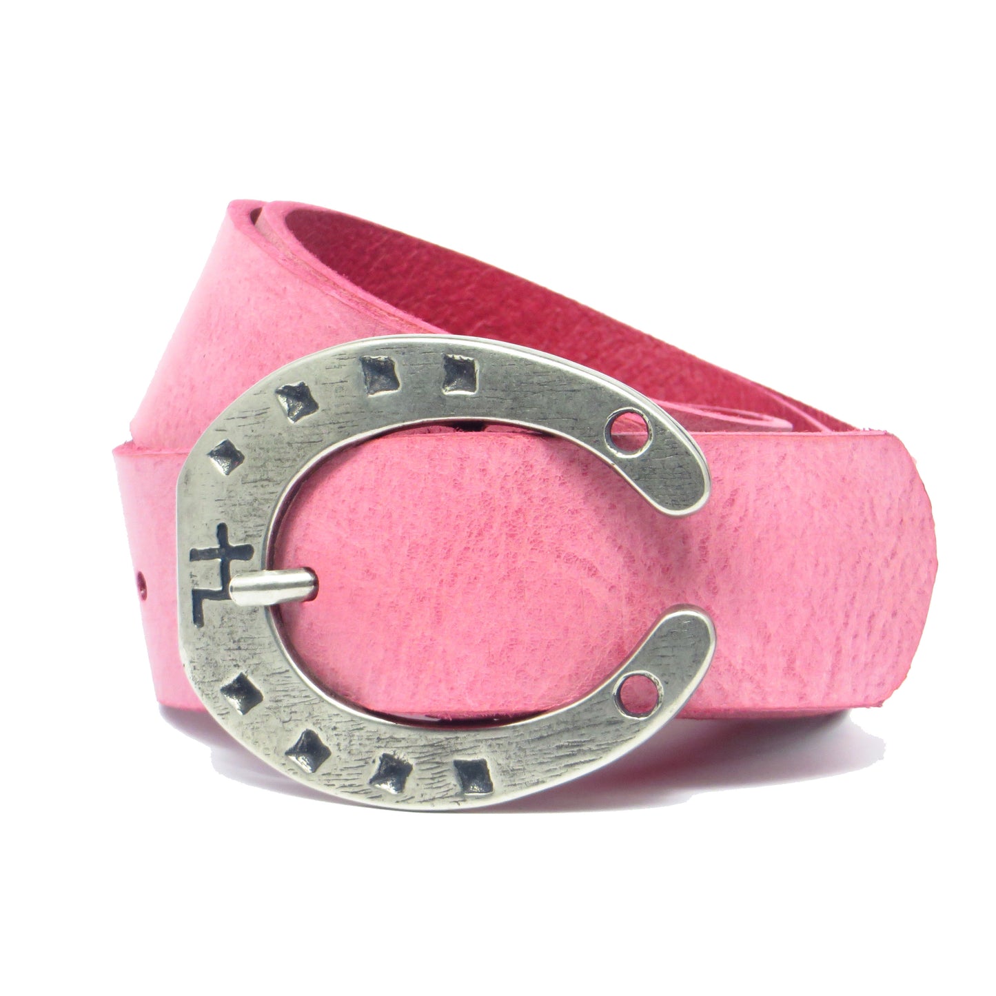 Ledergürtel 4 cm breit pink Rindsleder mit Hufeisenschnalle Silber
